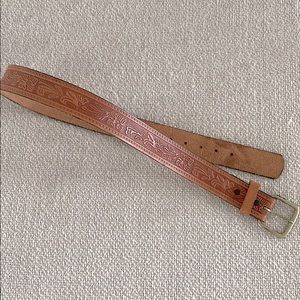 Vintage leather belt with floral detailing + brass